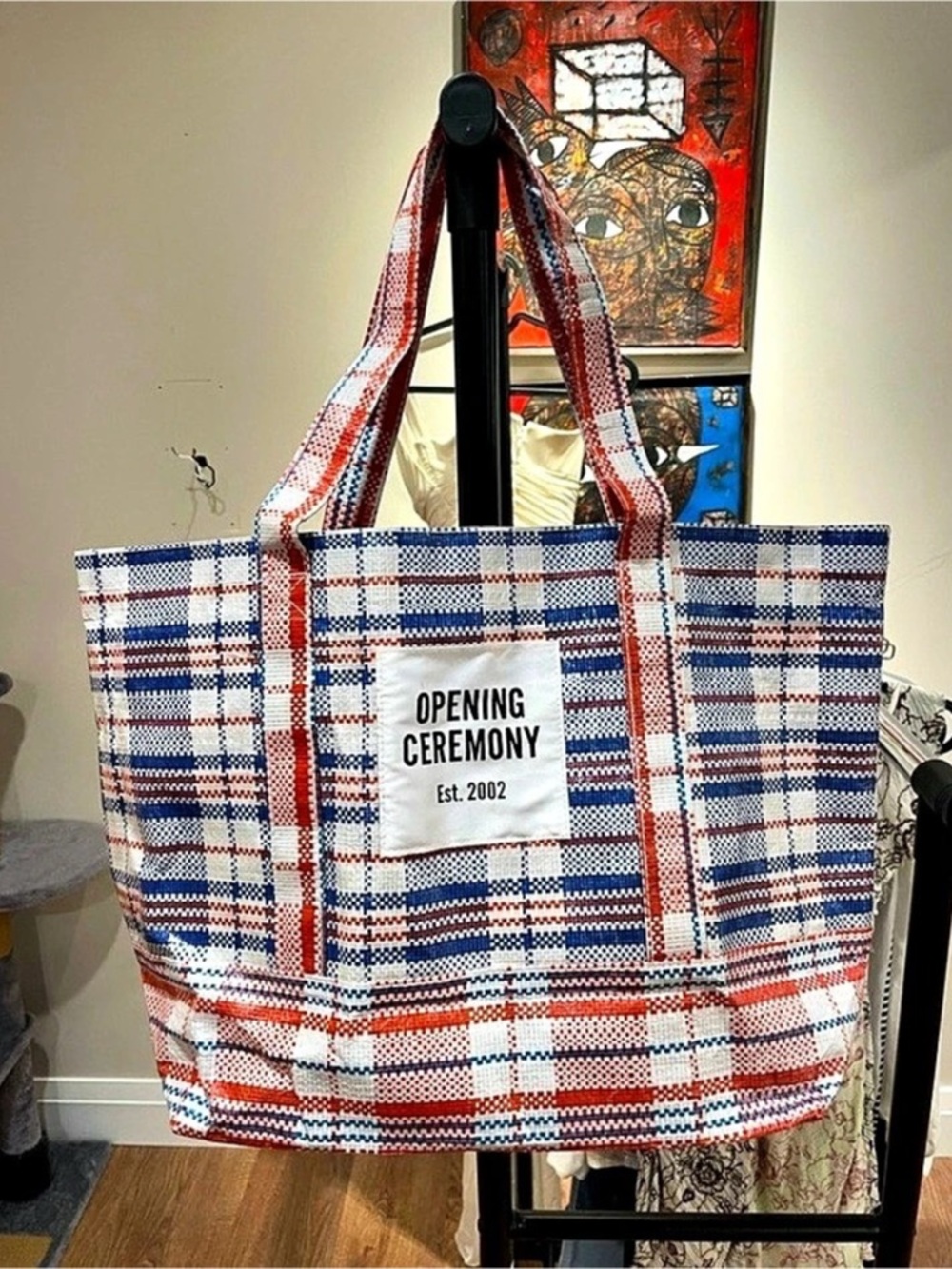 Opening Ceremony Plaid Tote in White & Red
